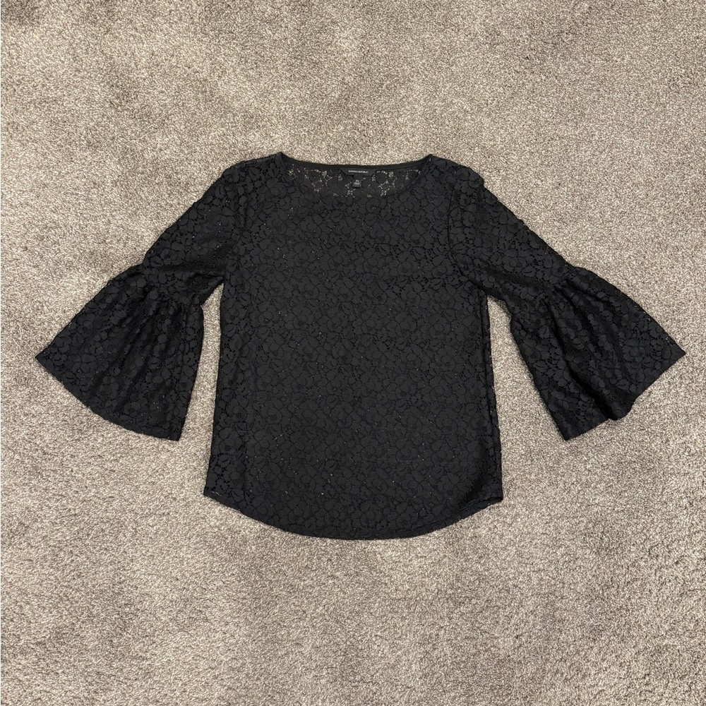 Banana Republic - Black Lace Flare Bell Sleeve Blouse, size XS